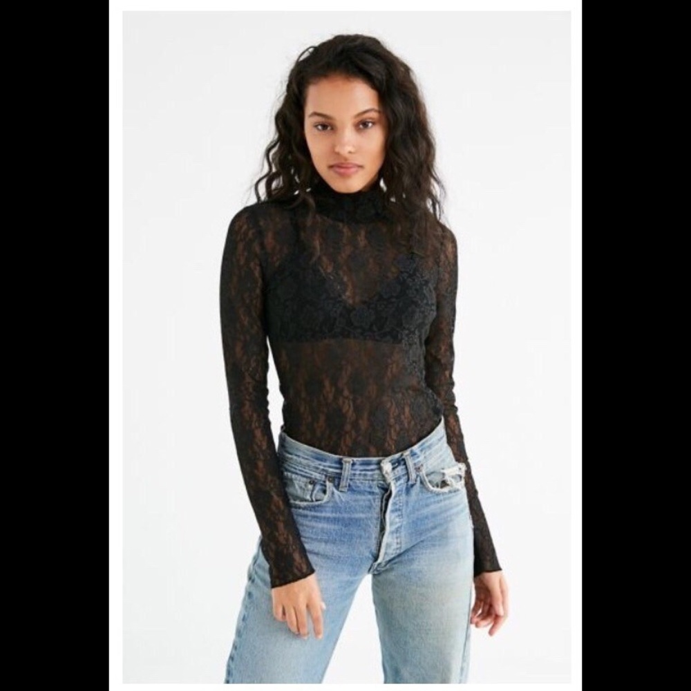 Urban Outfitters Floral Lace Mock-Neck Top
